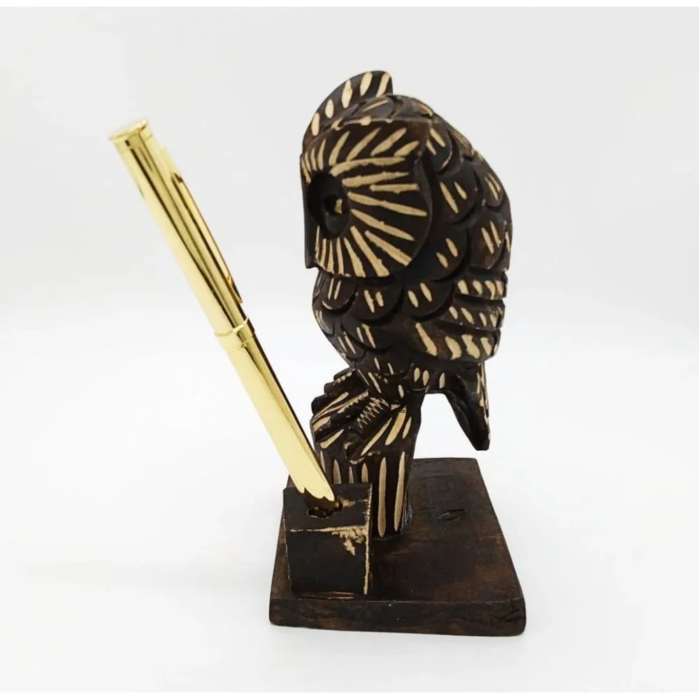 Wood OWL Pencil Pen Holder Desk Décor